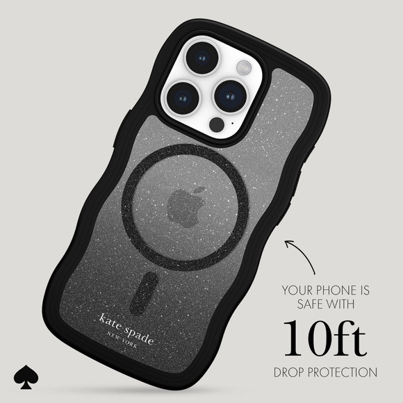 kate spade Wavy Nightfall iPhone 15 Pro Max Case - Black Glitter - Picture 5 of 9